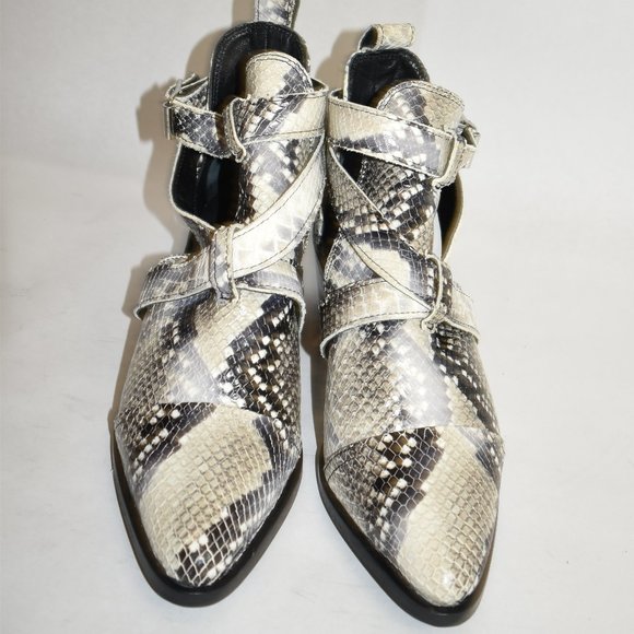 ALLSAINTS Darcy Cutout POINTED PYTHON LEATHER Bootie STACKED HEEL 37 (MD27) - Picture 3 of 8